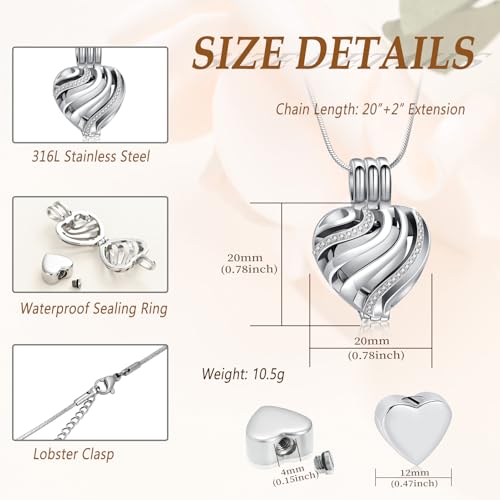 Minicremation Heart Cremation Jewelry for Ashes Urn Necklaces with Hollow Urn Keepsake Pendant Charm Stainless Steel Cremation Pendant Memorial Locket Silver