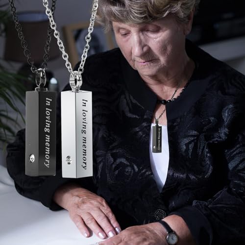 8 Pcs Urn Necklace For Ashes Urn Necklace Stainless Steel Cremation Jewelry For Women Men Cylinder Memorial Necklaces Keepsake Pendant With Funnel(Silver,Black)