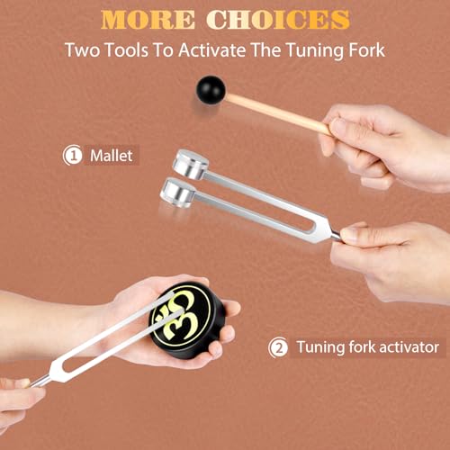 Tuning Forks for Healing(128Hz, 136.1Hz, 256Hz, 384Hz),Weighted & Unweighted Tuning Forks Set with Vegan Leather Pouch &Activator, For Chakra/Sound Therapy/Yoga/Meditation 128hz,136.1hz,256hz,384hz