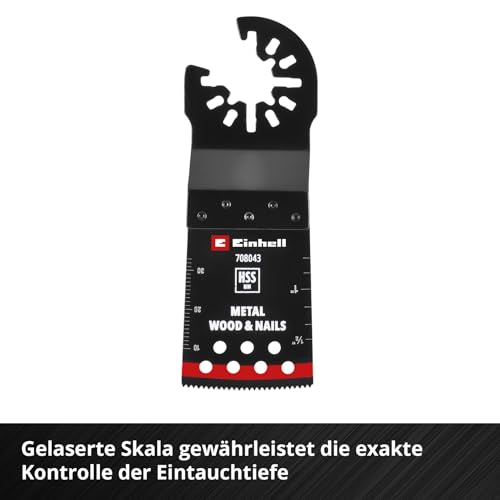 Einhell BiM Plunge Saw Blade, Curved, 34 x 40 mm | 40mm immersion depth | flutes | HSS metal teeth | curved cutting edge | quick change function | open back intake 34mm plunge saw blade black