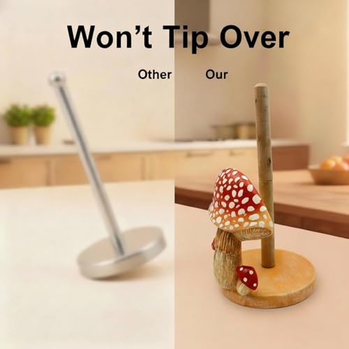 Mushroom Paper Towel Holder, Decorative Paper Towel Holder for Kitchen, Standing Paper Towel Holders Cute, Wood Roll Holder for Kitchen Accessories,Bathroom,Farmhouse,Christmas,Housewarming Mushroom
