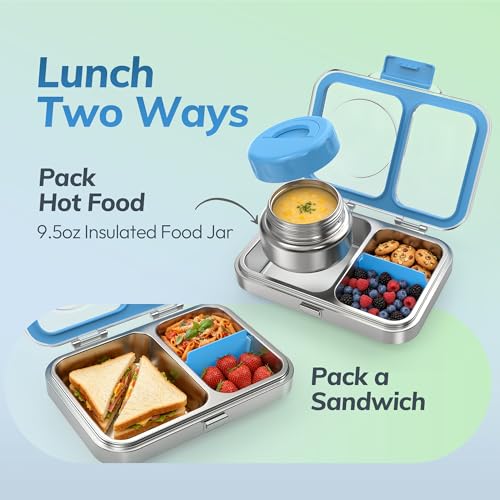 HOMEKOL Stainless Steel Bento Lunch Box + 9.5oz Insulated Food Jar, Blue