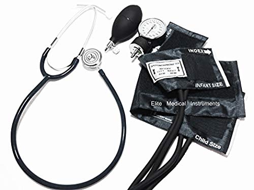 [Australia - AusPower] - EMI #311 Pediatric 3-Piece Combination Set – Includes Pediatric Aneroid Sphygmomanometer, Infant Aneroid Sphygmomanometer, and Basic Dual Head Stethoscope - Black 