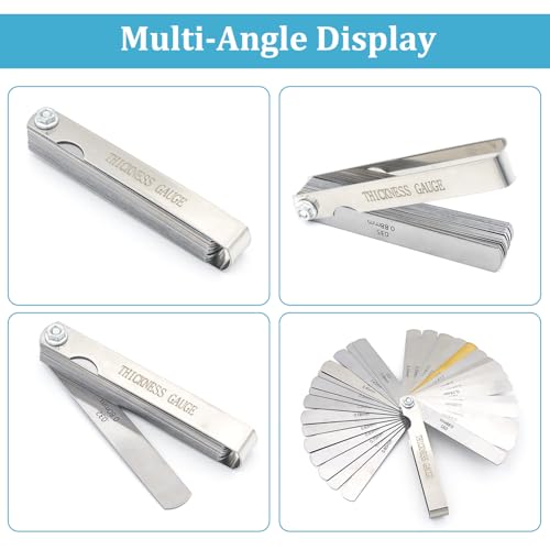 32 Blades Feeler Gauge 0.04-0.88mm Stainless Steel Feeler Gauge Valve Game | 0.04-0.88mm (0.0015-0.035"), Imperial and Metric Feeler Gauge Tool for Measuring Gap Guitars, Spark Plugs
