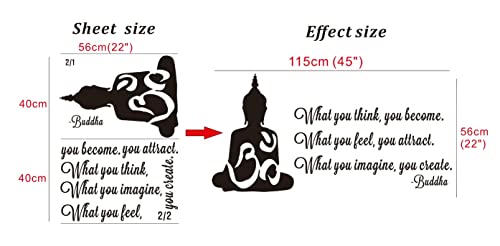 Buddha Quotes Wall Sticker, Om Symbol Meditation Spiritual Vinyl TM-106 Black