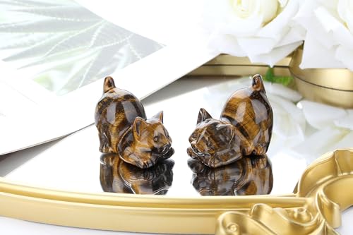 QINJIEJIE Tigers Eye Crystal Cat Ornamnets Cat Gifts for Women Brown - Tiger Eye