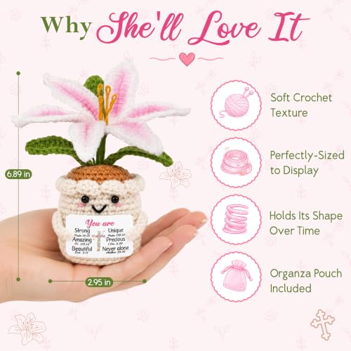 OASSIE Christian Gifts for Women - Emotional Support Crochet Flowers Lily Pink Lily - You Are