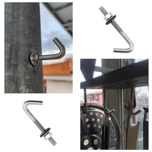Flomore M5x80mm 304 stainless steel roof anchor bolt with J hook, hex nut, and washer for concrete walls