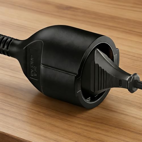 Schuko Extension Cable Short, Protective Contact Extension Cable, Black 16 A / 250 V, Power Cord Socket Extension, 3 x 1.5 mm² 16 A 250 V IP44 for Home, Office, Outdoor Use 0,3m