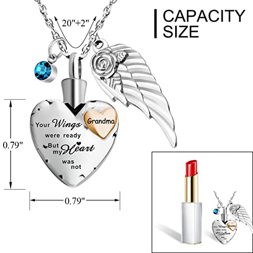 abooxiu Heart Urn Necklaces for Ashes with 12 Pcs Birthstones Cremation Necklace for Ashes Stainless Steel Cremation Jewelry - Your Wings Were Ready, But My Heart Was Not Grandma