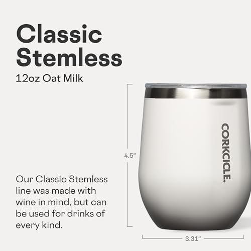 Corkcicle Stemless Wine Tumbler with Lid, 12 oz, Oat Milk