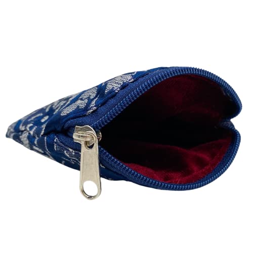 Needzo Blue and Silver Tone Tapestry Rosary Pouch, Religious Case for Keepsake Pendants or Jewelry, Pocket Sized Zipper Mini Bag, 3.75 Inches