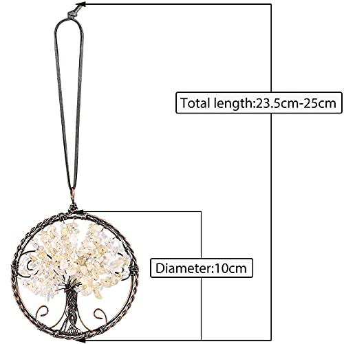 SUNYIK Healing Crystal Tree of Life Hanging Ornament, Handmade Copper Wire Tumbled Crystal Stones Wall Car Decor for Indoor Outdoor, Citrine Yellow Citrine Crystal Stone