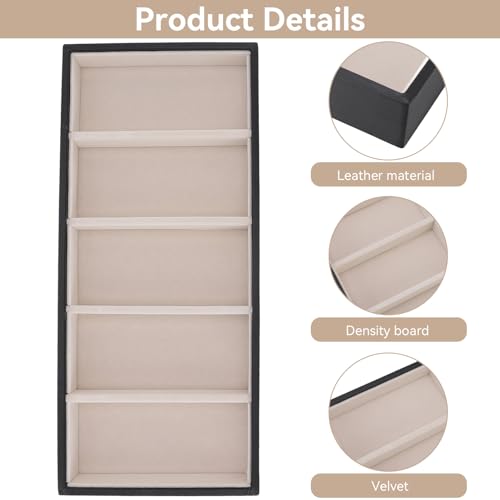 HERCHR 5 Grid Stackable Eyeglass Storage Holder Organizer, Sunglass Drawer Organizer Glasses Tray Display Case Box Eyeglasses Watches Jewelry Display for Dresser or Store Countertop Black