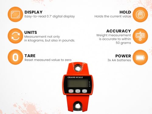 HDWR wagPRO-H300 Hook Scales 300 kg with Tare Digital | Accuracy 50 g, tare 3 x AA batteries, up to 150 hours of operation, digital display