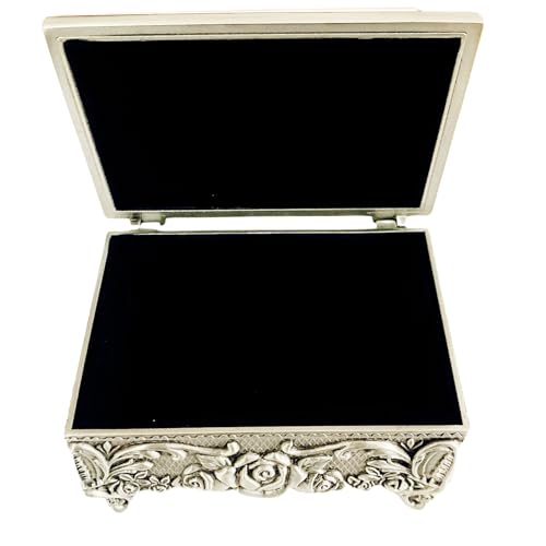 elegantmedical Large Vintage Style Religious Rosary Necklace Box Holy Family Pattern Relief, Antique Silver Finish, Jewelry Storage Case Catholic Gifts