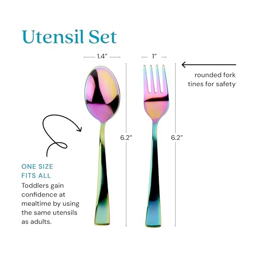 Ahimsa Stainless Steel Kids Utensil Set, Rainbow, 8-Piece Set Fork & Spoon Set Rainbow - 4 Forks + 4 Spoons