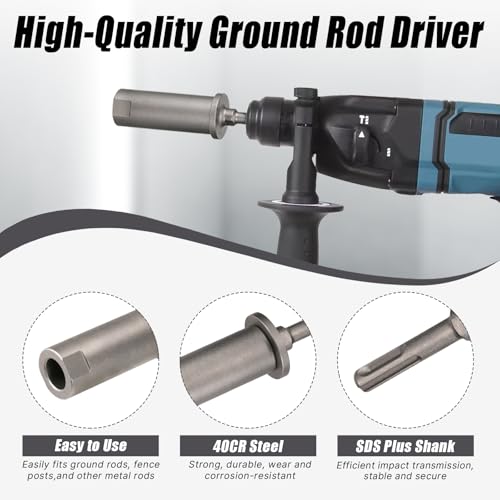 SDS Plus Ground Rod Driver for Grounding Rod, 40CrMo Steel Adapter Bits for All SDS-Plus Rotary Hammer Drill, Removable Tool for Fence Installation Rebar Piling - ODØ19mm X 145mm Length 3/4"(19mm)