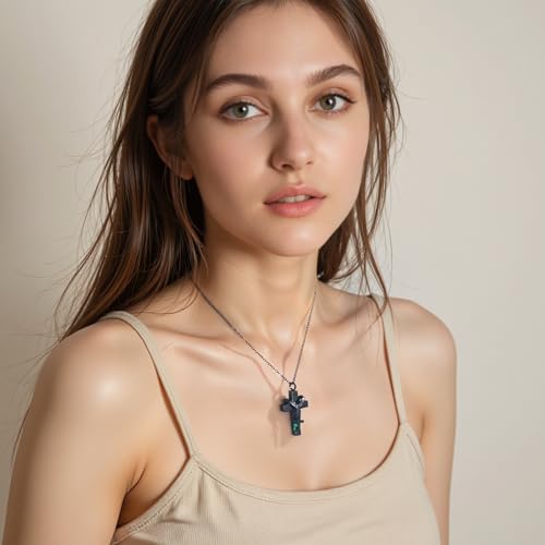 Cross Urn Necklace For Ashes Of Loved Ones With Birthstone - Forever in my heart - With Me Always Cremation Jewelry Keepsake Pendant Women Men