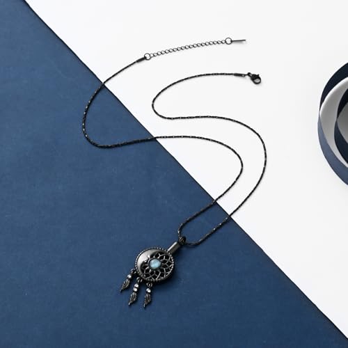 constantlife Dream Catcher Cremation Jewelry for Ashes for Women Men Moon Feather Pendant Urn Necklace Memorial Loved Ones Human Funeral Keepsake Black