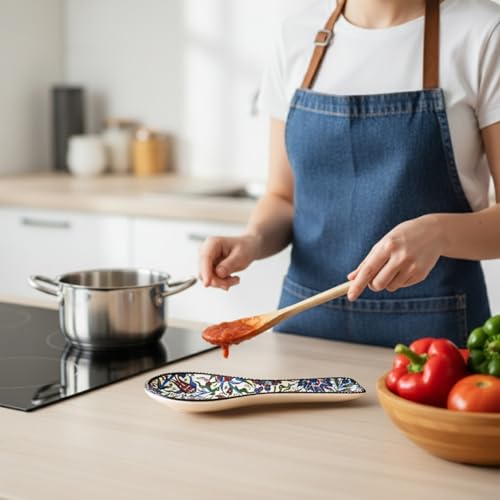 Handmade Ceramic Spoon Rest, Tulip Spoon Holder for Kitchen Counter