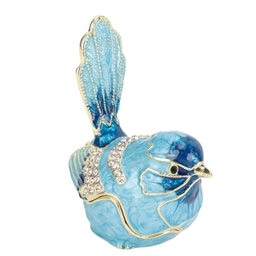 Crystal Bird Jewelry Box, Bird Trinket Box Hinged with Crystals Metal Enamel Jewelry Box Necklace Ring Earrings Storage Birds Figurines Home Decor for Rings Earrings Necklace (Blue) Blue