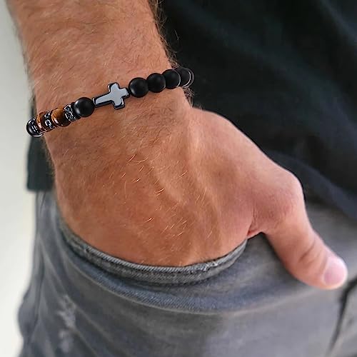 Mens Bracelet with Love Card Inspirational Jewelry Gifts for Man Christian Religious Baptism Valentines Day Graduation Retirement Christmas Beaded Bracelets Gifts Every day God thinks of you