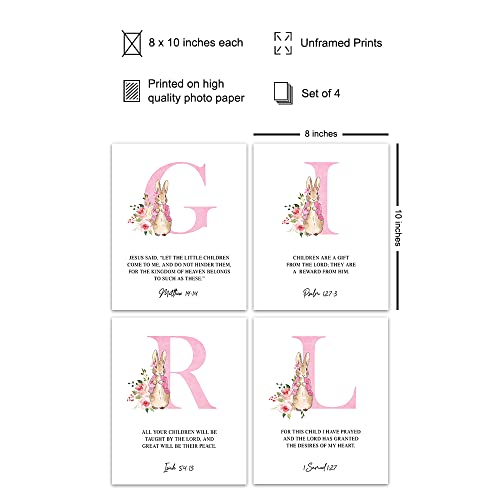 Religious Christian Baby Girl Room Decor - Baby Girl Nursery Decor - Female Wall Art - Scripture Wall Art - Bible Verses Print - Baby Shower Gifts - Toddler Girls - Pink Peter Rabbit Decor