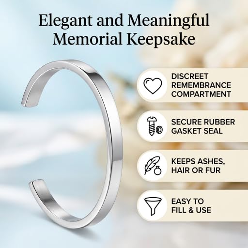 HEEPDD Memorial Urn Bracelet for Ashes Stainless Steel Keepsake Cremation Jewelry Adjustable Urn Bracelet for Women Men Remembrance Ashes Bracelet
