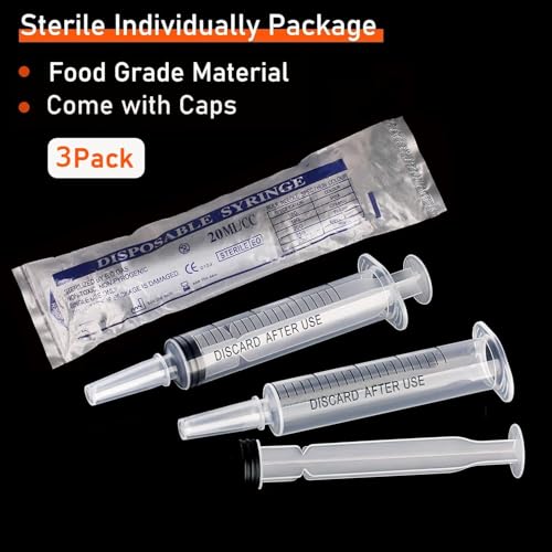 20 ml Syringes, Pack of 3, Plastic Syringes with Cap, Aseptic | geeignet für Labor, Tierfütterung, Klebstoffapplikation, Pflanzenbewässerung, präzise Dosierung und Abgabe, einzeln verpackt 20 ml 3.0