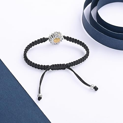 Sunflower Cremation Urn Bracelet for Ashes for Women Girls Adjustable Cremation Jewelry Braided Rope Memorial Bracelet Silver-Gold
