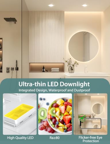 Aigostar LED Recessed Spotlights Flat 230 V 4.8 W LED Spotlights Bathroom IP65 Waterproof LED Recessed Lights, Natural Light 4000 K, Diameter 68 mm Hole Diameter, Round White, Set of 3 4000 K, 3 Pieces, Type B 4.8W，Weiß