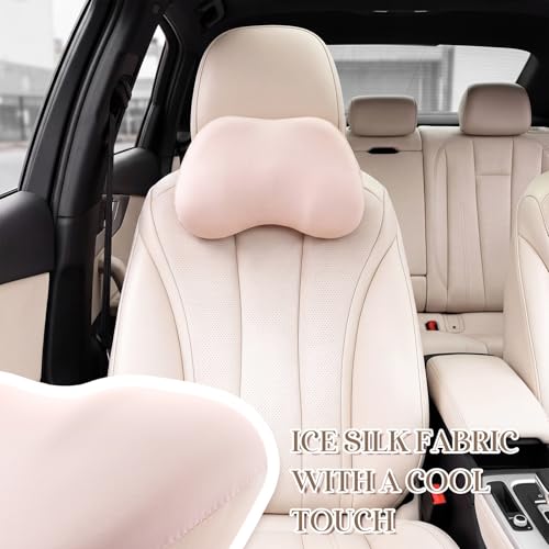 Macarrie 2 Pack Car Neck Pillow Memory Foam Headrest Pillow Car Seat Neck Cushion Ice Silk Decorative Support Accessories for Driving Travel Office Airplane Commute (Pink) Pink
