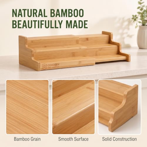 2 Pack Spice Rack, 22" Extra Long Kitchen Pantry Organizer, 3-Tier Expandable Bamboo Wooden Rack Organizer for Cabinet - Multi-purpose Cupboard Storage Organizer Bamboo 2Pack