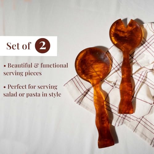 Folkulture Resin Salad Servers, Set of 2, (12") Resin Serving Spoons 12 inches Golden Brown