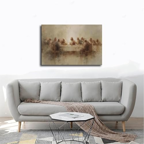 Modern Abstract Last Supper Wall Art Jesus Christ and Apostles Canvas Masterpiece Neutral Tones Christian Decor Religious Home Gifts Unframed 12x8inch 12"L x 8"W
