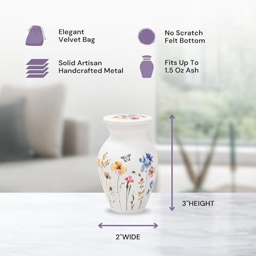 Cremation Urns for Human Ashes Adult Female | Human Urn for Ashes for Women | Decorative for Cremation, Funeral, Burial, Home | Handcrafted Keepsake - Wildflower White Wildflower Breeze Small