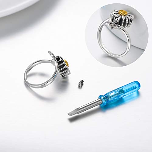 Sunflower Cremation Ring for Ashes 925 Sterling Silver Daisy Urn Ring Jewelry Keepsake Hair Memorial Locket for Women Mom 8