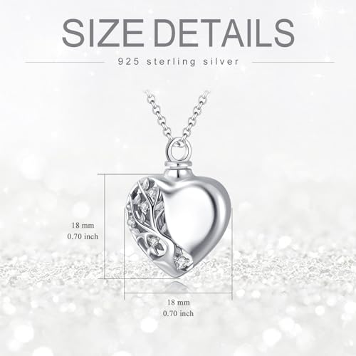 Tree of Life Urn Necklace for Ashes, 925 Sterling Silver, 5A Cubic Zirconia, Women's Adult Unisex Minimalist Pendant Necklace, Gift for Loss Survivors, Christmas, Birthday, Anniversary