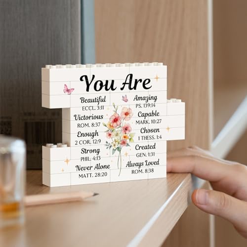 Christian Birthday Gifts for Women- Christian Flower Building Blocks Puzzle Plaque, Inspirational Religious Gifts for Women, Her, Sister, Best Friend, Daughter, Faith Gift Ideas
