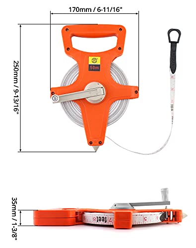 QWORK Fibreglass Tape Measure 50 m / 165 FT, Double-Sided
