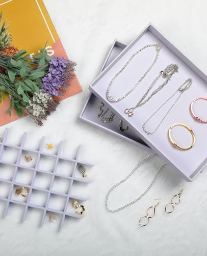 Set of 2 Stackable Jewelry Organizer Trays, Light Purple Jewelry Organizer Drawer, Velvet Jewelry Boxes & Organizers, Fashion Necklace Earring Holder Jewelry Storage Organizer for Women Light Purple B