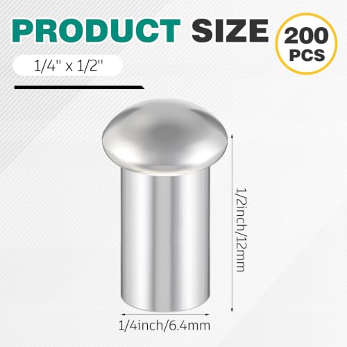 LEIFIDE 1/4-inch diameter by 1/2-inch solid aluminum brazier head rivets, 200-pack