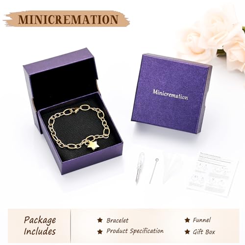 Minicremation Small Star Urn Bracelet for Ashes Stainless Steel Cremation Jewelry Bangles for Pet/Human Ashes Memorial Keepsake Ash Jewelry Gold