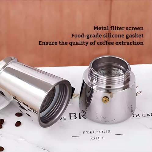 Stainless Steel Moka Pot Espresso Maker,Stovetop Moka Pot, Percolator Coffee Pot,Italian Coffee Maker,Cuban Café Brewing,Greca Coffee Maker (6 CUP) 6CUP 300ml