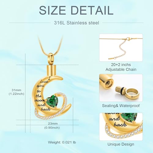 Moonstone Cat Cremation Jewellery for Ashes Pet Urn Necklaces for Men Women Lovely Cat Memorial Keepsakes Urn Pendant Necklaces Locket Jewellery C-Gold