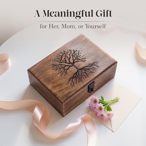Handmade Mango Wood Tree of Life Jewelry Box, 7x5 inch Hand Carved Keepsake Box & Organizer, Unique Gift for Men & Women (Mystic Tree of Life) Mystic Tree of Life