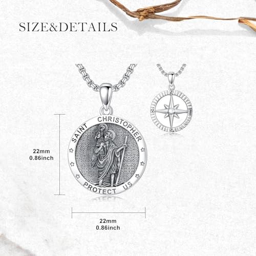 Patron Saint Necklace 925 Sterling Silver Jesus St Joseph Michael Amulet Pendant Religious Jewelry Gift for Men Saint Christopher