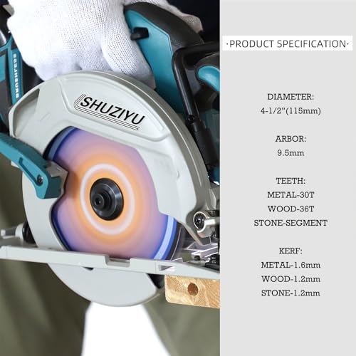 SHUZIYU 115 mm Stone Working. Woodworking, Steel Circular Saw Blade 3-Piece Set, Centre Hole 9.5 mm, Cordless Saw Accessories, Granite, Marble, Concrete Cutting 3er-SET