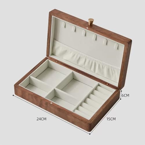 Wooden Jewelry Box, Simple Solid Wood Wooden, Ring Holder and Necklace Organizer, Black Walnut, 24 * 15 * 6cm L24*W15*H6cm